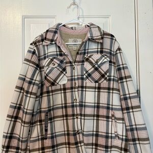 Plaid Teddy Jacket - Pink and Brown